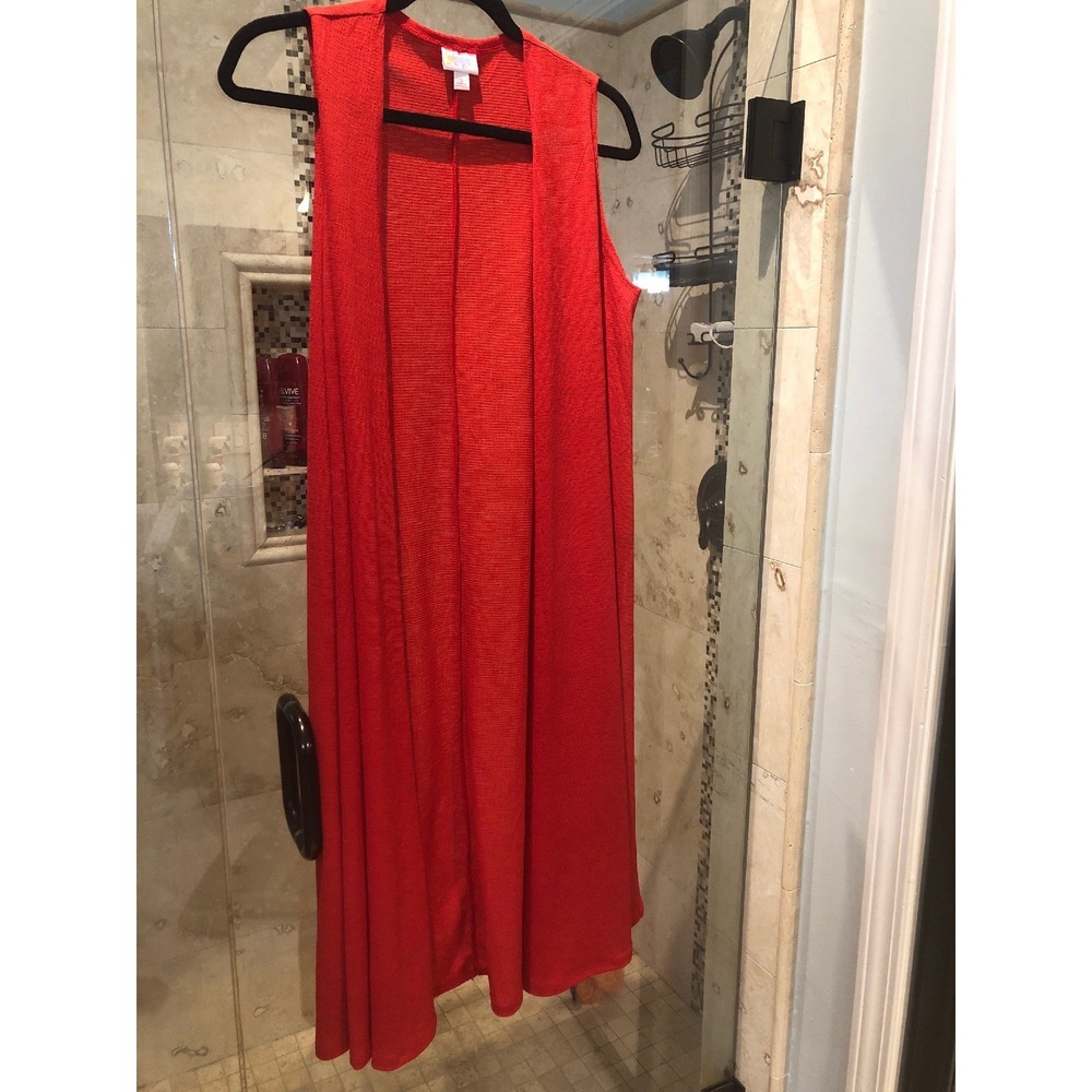 LuLaRoe Joy Vest Sweater Duster Red Microstripe Sleeveless Small Unicorn